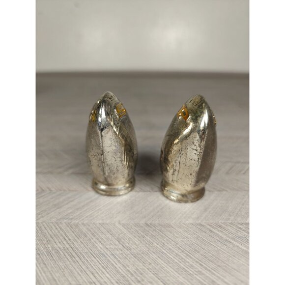 Vintage Silver Tone Metal Clam Shell Salt & Pepper Shakers MCM Retro - Picture 5 of 7